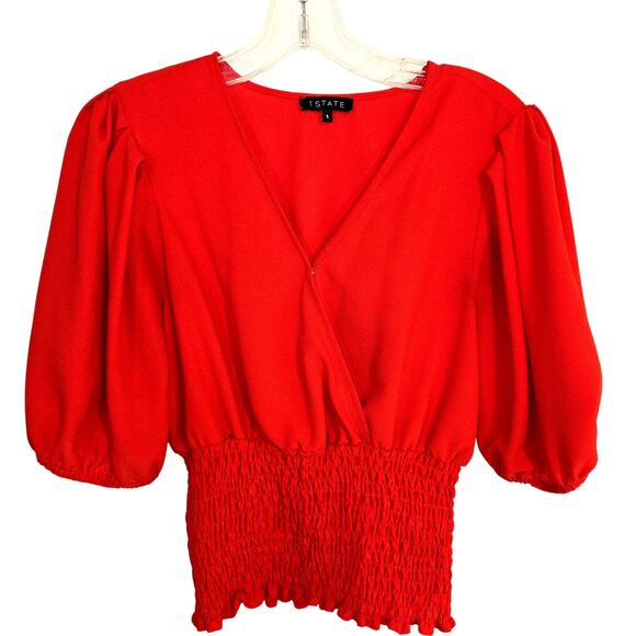 1.State Small Women's Top Red Crop Shirt Blouse Misses Size 4 6 S - Picture 1 of 3